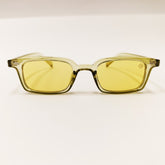 Yellow sunglasses with a clear frame