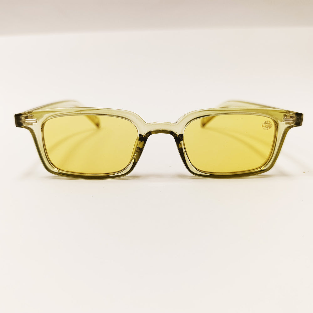 Yellow sunglasses with a clear frame