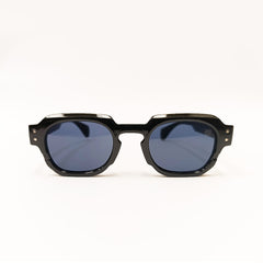 EYEHOOD ACETATE 
Black sunglasses with blue lenses on a white background